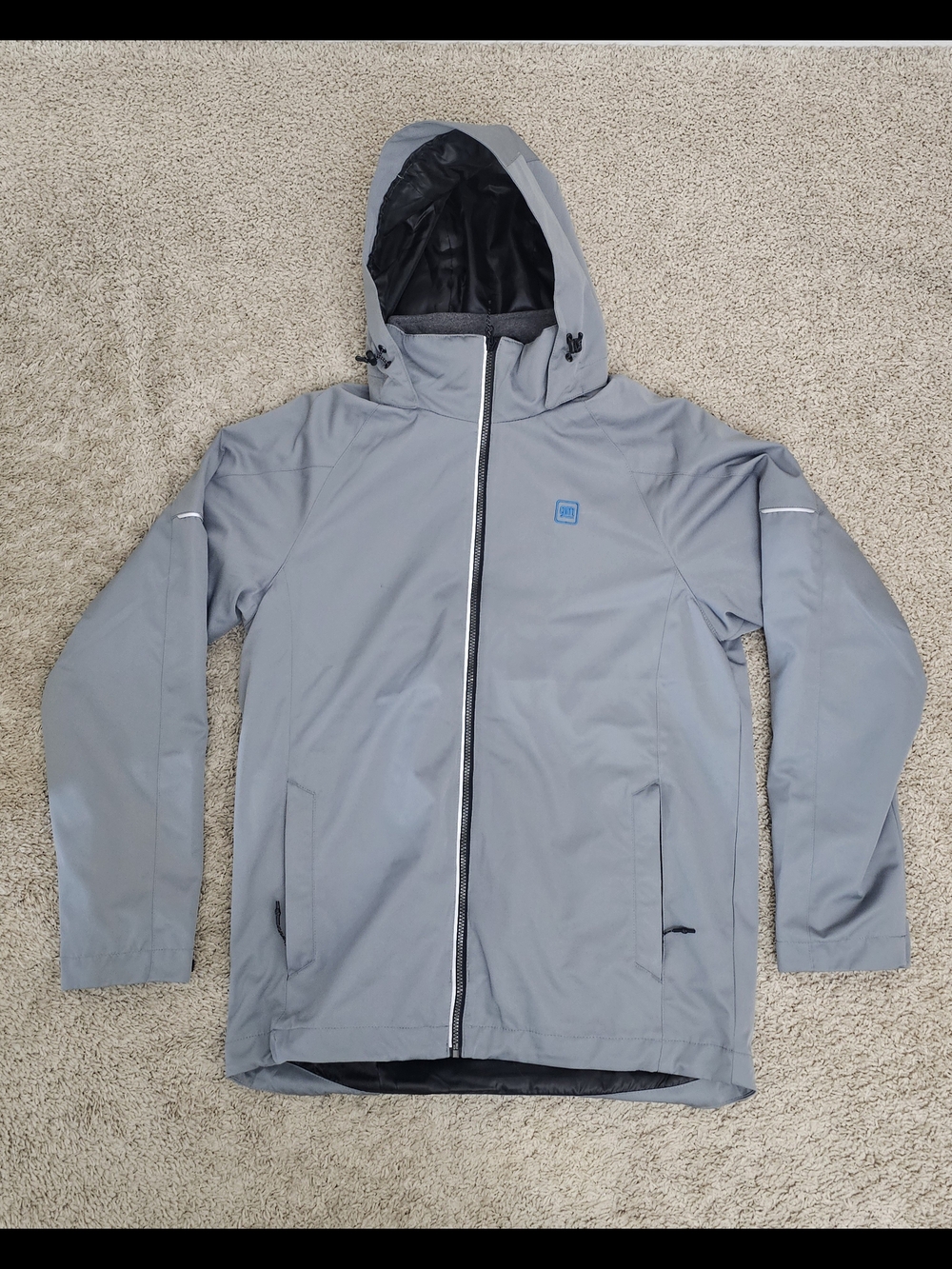 Men's Light Gray Hooded Raincoat with Reflective Trim